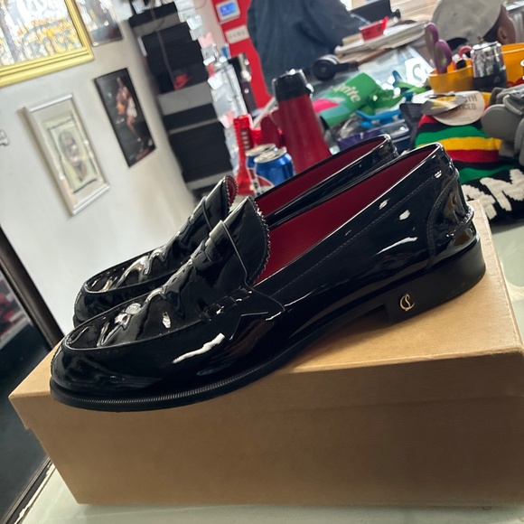 CHRISTIAN LOUBOUTIN Penny Flat Black Patent Leather Loafers SZ 46 Pre Owned Used - Picture 16 of 16